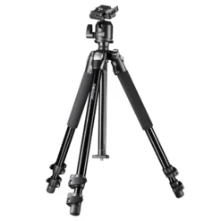 Mantona Basic Scout Max Makro II Fotostativ - 90 x 90 x 615 mm - Arbeitshöhe bis 153 cm / Traglast max. 6 kg - mit Kugelkopf, umkehrbarer u. 2. Mittelsäule - Fotostativ Reisestativ