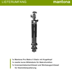 Mantona Basic Scout Max Makro II Fotostativ - 90 x 90 x 615 mm - Arbeitshöhe bis 153 cm / Traglast max. 6 kg - mit Kugelkopf, umkehrbarer u. 2. Mittelsäule - Fotostativ Reisestativ