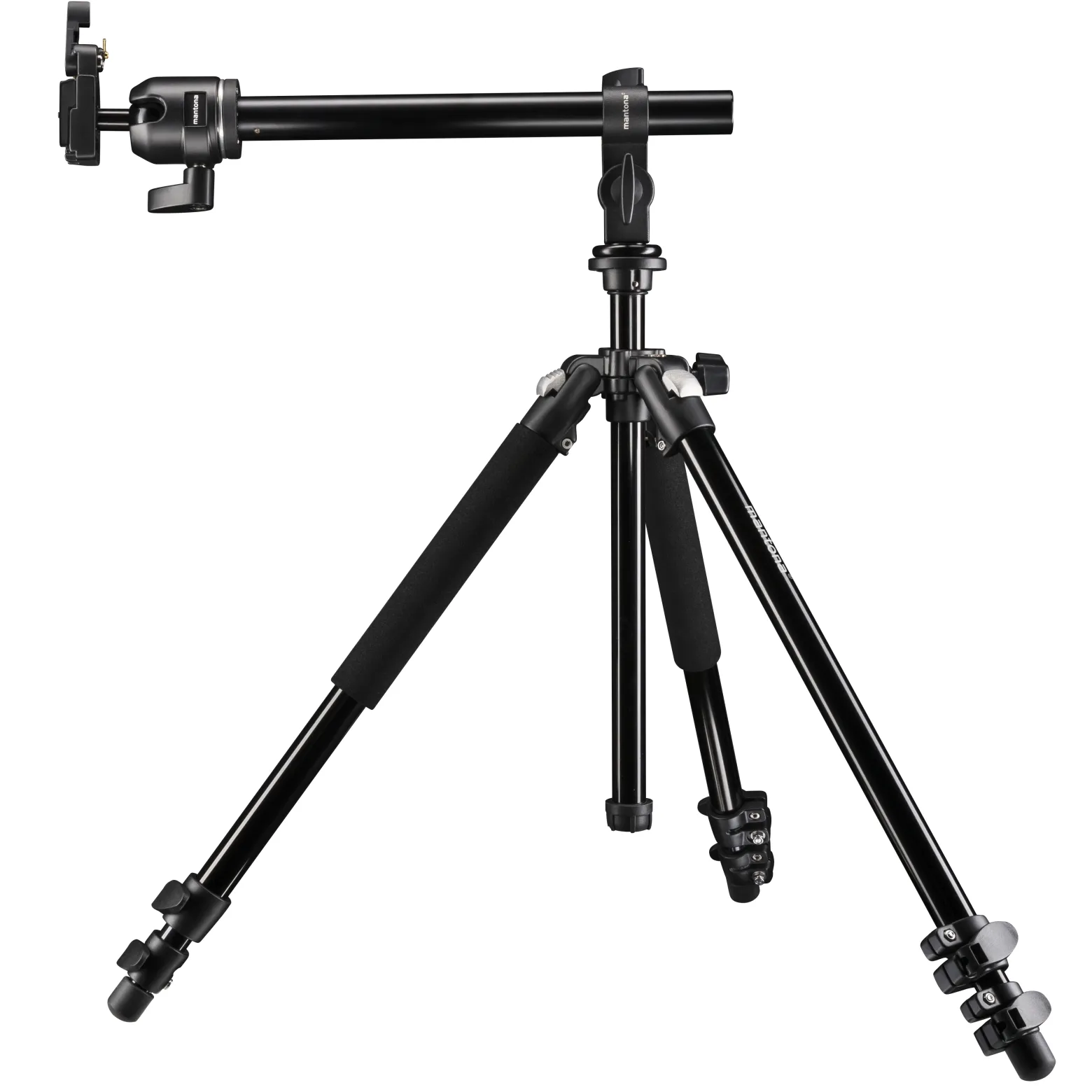 Mantona Basic Scout Max Set Fotostativ Kamerastativ bis 160 cm + Auslegearm, Kugelkopf umkehrbare Mittelsäule, ideal für Reisen und Outdoor Fotografie