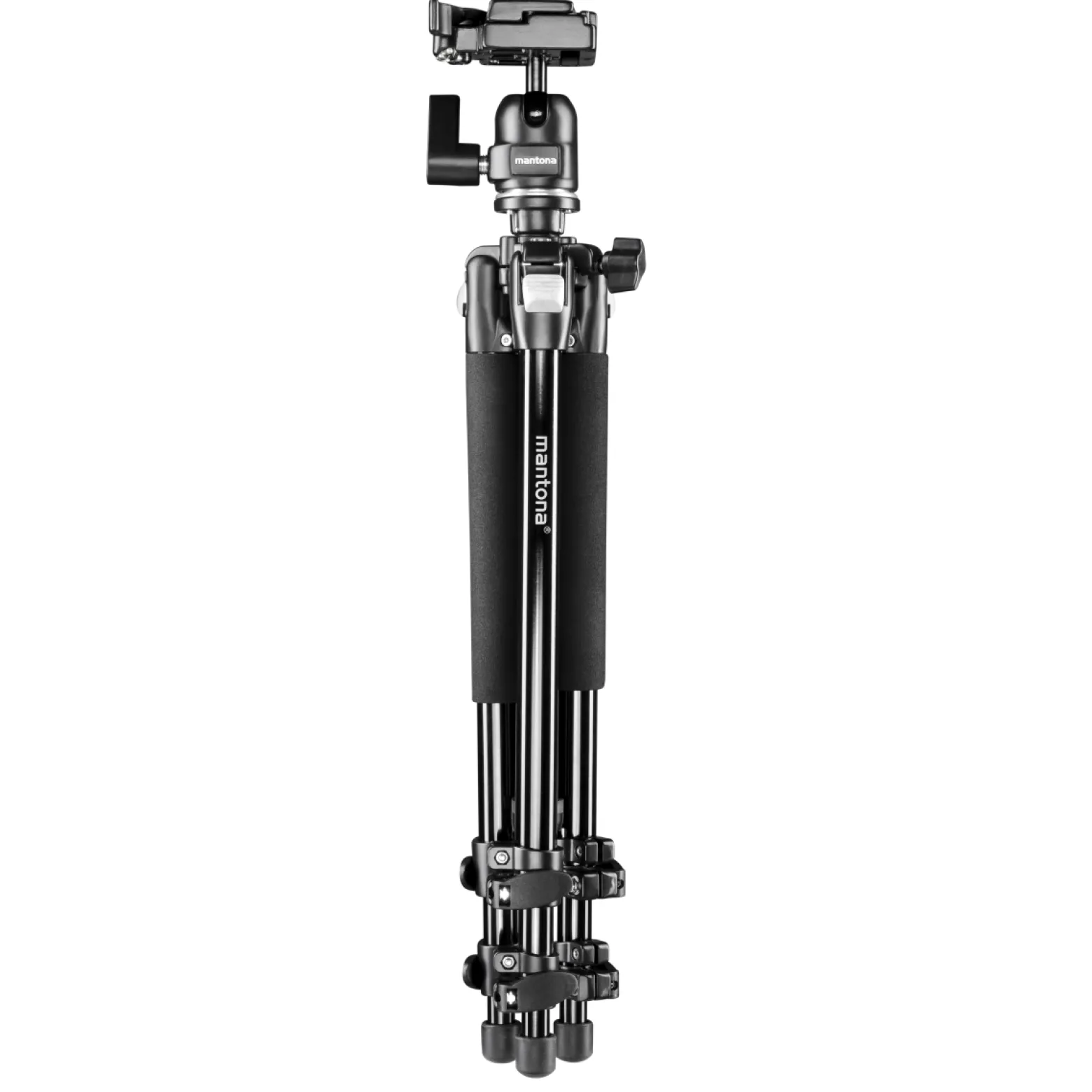 Mantona Basic Scout Max Set Fotostativ Kamerastativ bis 160 cm + Auslegearm, Kugelkopf umkehrbare Mittelsäule, ideal für Reisen und Outdoor Fotografie