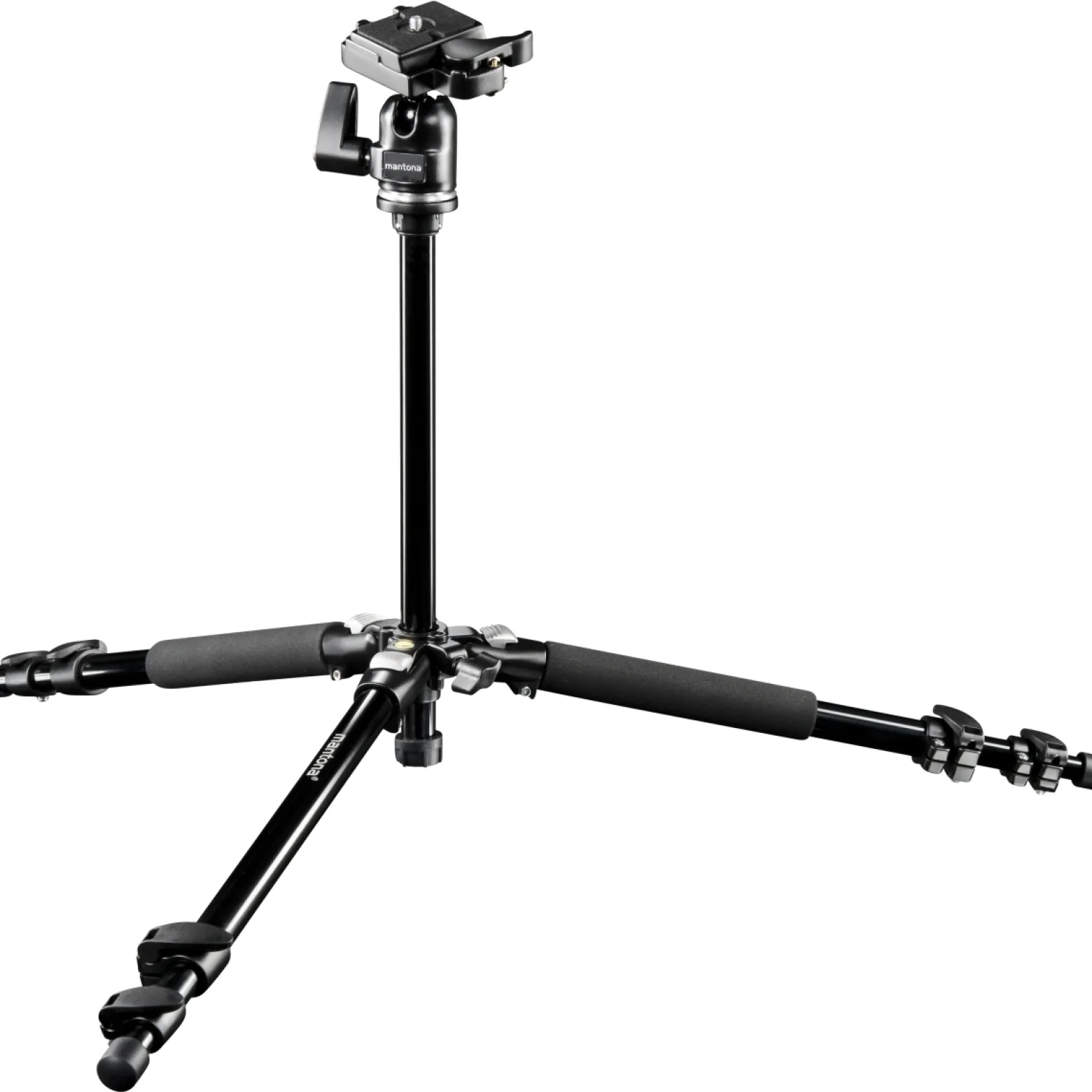 Mantona Basic Scout Max Set Fotostativ Kamerastativ bis 160 cm + Auslegearm, Kugelkopf umkehrbare Mittelsäule, ideal für Reisen und Outdoor Fotografie