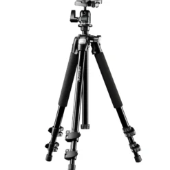 Mantona Basic Scout Stativ - 90 x 90 x 615 mm / max. Traglast 5 kg - aus Aluminium - mit Kugelkopf, Wasserwaage, umkehrbarer Mittelsäule - Reisestativ Travelstativ passend für Kameras