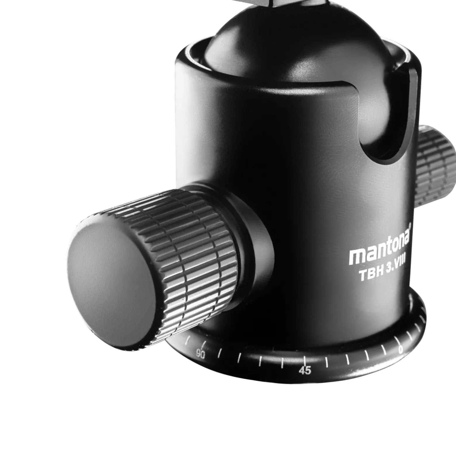 Mantona Basic TBH 3. VIII Kugelkopf – 360° Panorama Kugelkopf mit Friktion und Schnellwechselplatte, Traglast 25 kg, Höhe 12 cm, Gewicht 740 g, für Foto Stativ, DSLR und DSLM Kamera