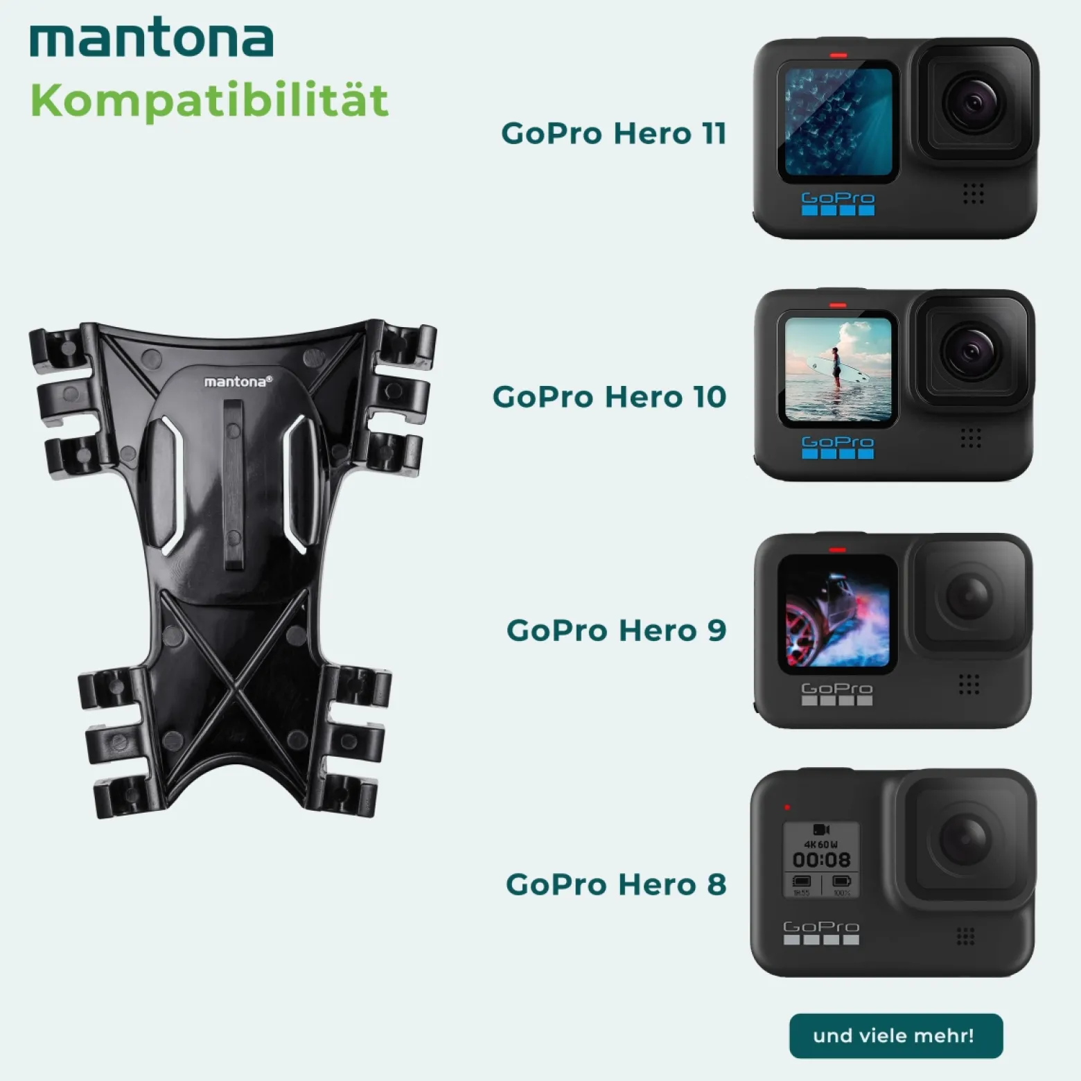 Mantona 360° Befestigungsclip (kompatibel mit GoPro Schnellspann Halterung, Hero 11 10 9 8 7 6 5 4 3+ 3 2 1, Session und andere kompatible Action Cams, 360° drehbar, flache Ausführung)