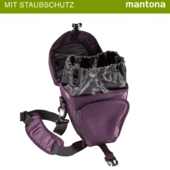 Mantona Colt Kameratasche - Universaltasche inkl. Schnellzugriff, Staubschutz, Tragegurt und Zubehörfach, geeignet für DSLM und DSLR Kameras, lila