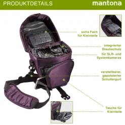 Mantona Colt Kameratasche - Universaltasche inkl. Schnellzugriff, Staubschutz, Tragegurt und Zubehörfach, geeignet für DSLM und DSLR Kameras, lila