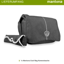 Mantona Cool Bag Kameratasche schwarz/weiß, hochwertige Fototasche mit gepolsterter Inneneinteilung & Netzfach, Kamera Umhängetasche aus wasserabweisendem Material