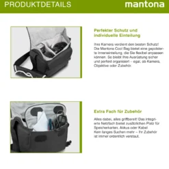 Mantona Cool Bag Kameratasche schwarz/weiß, hochwertige Fototasche mit gepolsterter Inneneinteilung & Netzfach, Kamera Umhängetasche aus wasserabweisendem Material