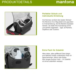 Mantona Cool Bag Kameratasche schwarz/rot, hochwertige Fototasche mit gepolsterter Inneneinteilung & Netzfach, Kamera Umhängetasche aus wasserabweisendem Material