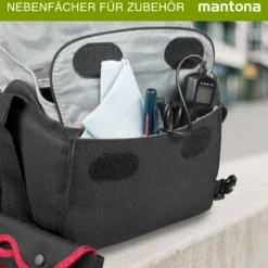 Mantona Cool Bag Kameratasche schwarz/rot, hochwertige Fototasche mit gepolsterter Inneneinteilung & Netzfach, Kamera Umhängetasche aus wasserabweisendem Material