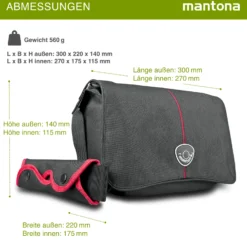 Mantona Cool Bag Kameratasche schwarz/rot, hochwertige Fototasche mit gepolsterter Inneneinteilung & Netzfach, Kamera Umhängetasche aus wasserabweisendem Material