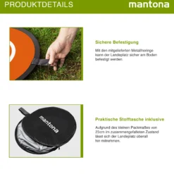 Mantona Drohnen-Landeplatz faltbar Ø 55 cm wetterfest mit Metallheringen kompakt auf 23 cm faltbar mit Transporttasche und beidseitiger H-Markierung