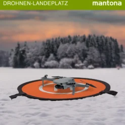Mantona Drohnen-Landeplatz faltbar Ø 55 cm wetterfest mit Metallheringen kompakt auf 23 cm faltbar mit Transporttasche und beidseitiger H-Markierung