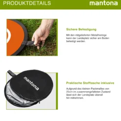 Mantona Drohnen-Landeplatz faltbar Ø 75 cm wetterfest mit Metallheringen kompakt auf 29 cm faltbar mit Transporttasche und beidseitiger H-Markierung
