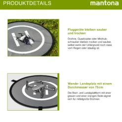 Mantona Drohnen-Landeplatz faltbar Ø 75 cm wetterfest mit Metallheringen kompakt auf 29 cm faltbar mit Transporttasche und beidseitiger H-Markierung