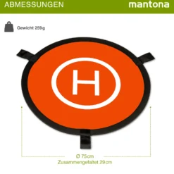 Mantona Drohnen-Landeplatz faltbar Ø 75 cm wetterfest mit Metallheringen kompakt auf 29 cm faltbar mit Transporttasche und beidseitiger H-Markierung
