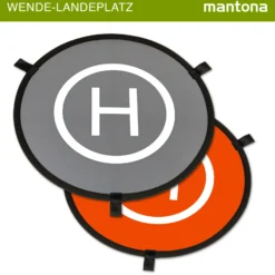 Mantona Drohnen-Landeplatz faltbar Ø 75 cm wetterfest mit Metallheringen kompakt auf 29 cm faltbar mit Transporttasche und beidseitiger H-Markierung