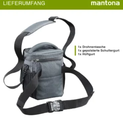Mantona Drohnen Tasche 15 x 21 x 14 cm Innenmaße, Tragetasche für Drohne und Zubehör inkl. Schulter- & Hüftgurt, wasserabweisende Umhängetasche für Equipment, Flugdrohne, Multicopter
