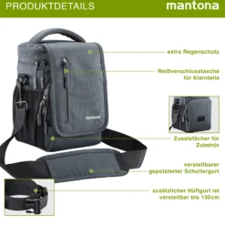 Mantona Drohnen Tasche 15 x 21 x 14 cm Innenmaße, Tragetasche für Drohne und Zubehör inkl. Schulter- & Hüftgurt, wasserabweisende Umhängetasche für Equipment, Flugdrohne, Multicopter
