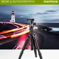 Mantona DSLM Reisestativ Travel - 350 x 90 x 90 mm / max. Traglast ca. 5 kg - mit Kugelkopf, Panoramaskala und 2 Wasserwaagen - Reisestativ Travelstativ passend für Kameras
