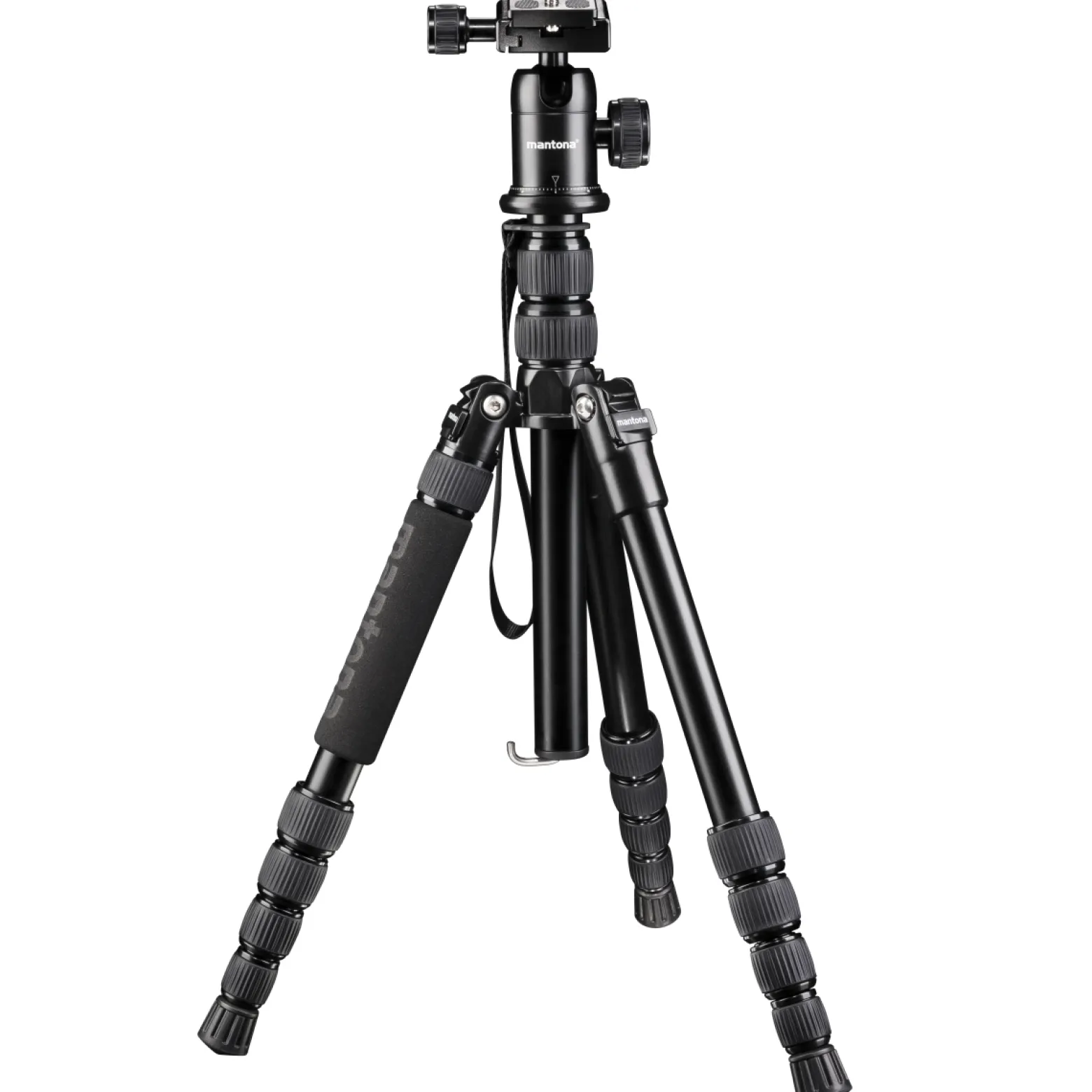 Mantona DSLM Reisestativ Travel - 350 x 90 x 90 mm / max. Traglast ca. 5 kg - mit Kugelkopf, Panoramaskala und 2 Wasserwaagen - Reisestativ Travelstativ passend für Kameras
