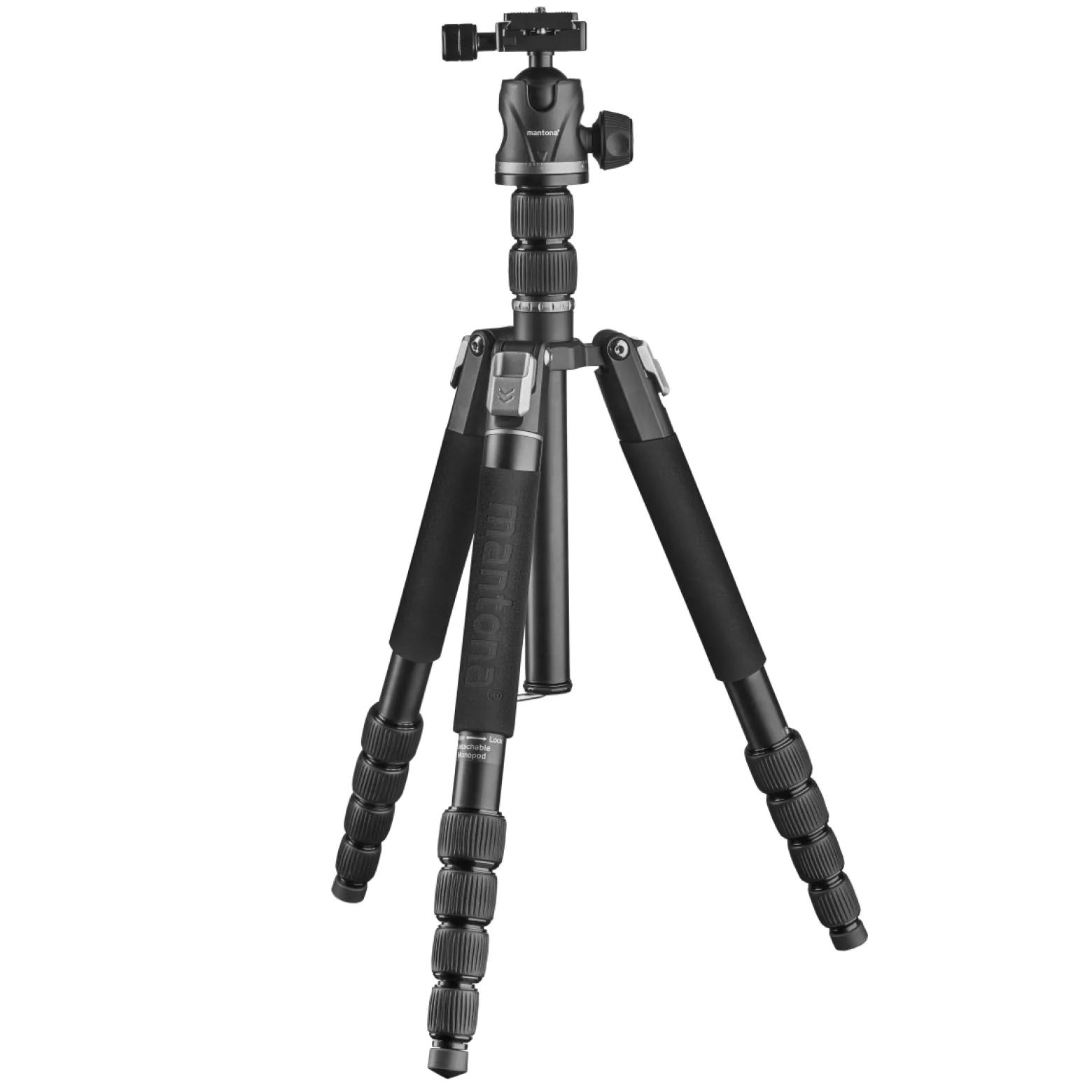 Mantona DSLM Travel Evolution Max 2552-RA Reisestativ 173 cm 10 kg Traglast mit Kugelkopf Arca-Swiss Einbeinfunktion