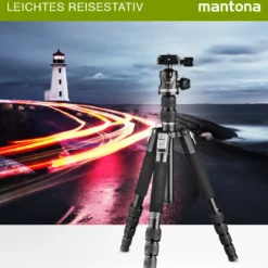 Mantona DSLM Travel Evolution 2252-RA Reisestativ, Kamerastativ bis 147 cm, belastbar bis 8 kg, Dreibein- und Einbeinstativ, Stativ mit Kugelkopf und Schnellwechselplatte