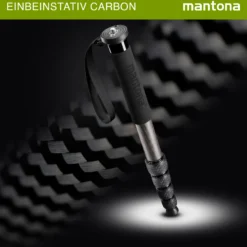 Mantona Einbeinstativ Pro ONE 165C aus ultraleichtem Carbon schwarz, Stativ höhenverstellbar 44-165 cm, praktische Schaumstoffummantelung & Handschlaufe, kompakt & belastbar mit Zubehör