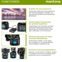 Mantona Elektrischer 360° Panoramakopf, Schwenkkopf mit Endlosrotation, Stativkopf für Panorama, Kamera Zubehör für GoPro Action-Kameras & Smartphones