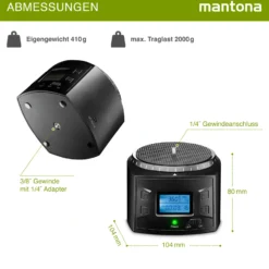 Mantona Elektrischer 360° Panoramakopf, Schwenkkopf mit Endlosrotation, Stativkopf für Panorama, Kamera Zubehör für GoPro Action-Kameras & Smartphones