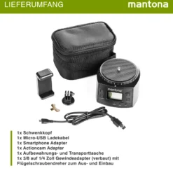 Mantona Elektrischer 360° Panoramakopf, Schwenkkopf mit Endlosrotation, Stativkopf für Panorama, Kamera Zubehör für GoPro Action-Kameras & Smartphones