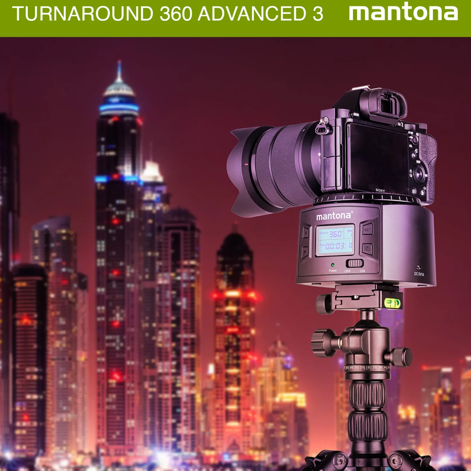 Mantona Elektrischer 360° Panoramakopf, Schwenkkopf mit Endlosrotation, Stativkopf für Panorama, Kamera Zubehör für GoPro Action-Kameras & Smartphones