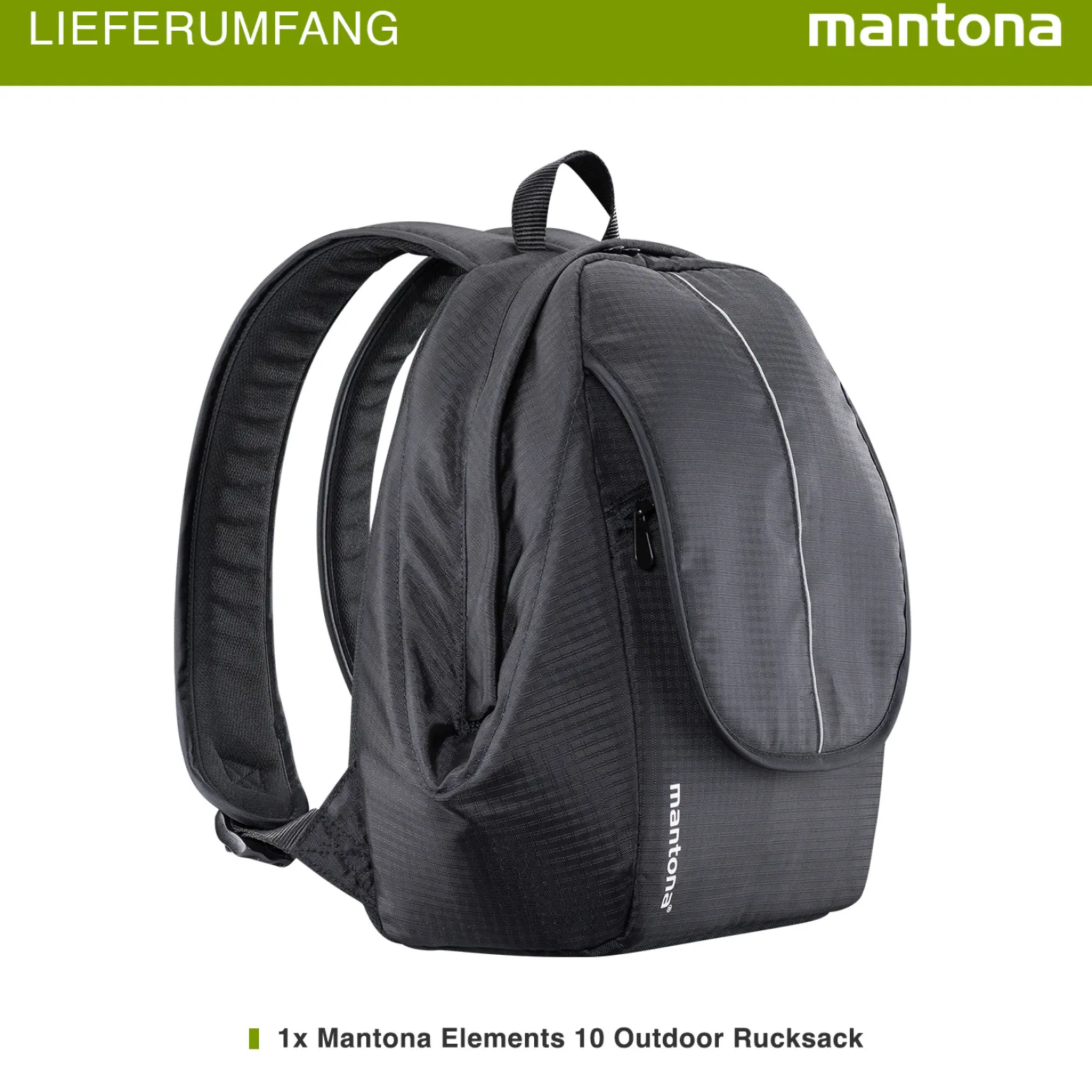 Mantona Elements 10 Outdoor Fotorucksack, leichter Kamerarucksack für DSLR & Systemkameras, Fototasche mit flexibler Innenaufteilung, Tablet-Fach, Organizer-Fach