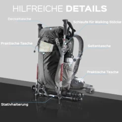 Mantona Elements Outdoor Rucksack schwarz - 2in1 Kamera- & Trekking-Rucksack, Fototasche mit gepolsterten Fächern für DSLR, Systemkamera & Drohne, Stativhalterung, inkl. Regenschutzhülle