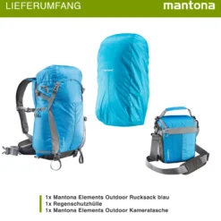 Mantona Elements Outdoor Rucksack blau - 2in1 Kamera- & Trekking-Rucksack, Fototasche mit gepolsterten Fächern für DSLR, Systemkamera & Drohne, Stativhalterung, inkl. Regenschutzhülle