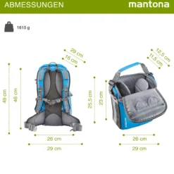 Mantona Elements Outdoor Rucksack blau - 2in1 Kamera- & Trekking-Rucksack, Fototasche mit gepolsterten Fächern für DSLR, Systemkamera & Drohne, Stativhalterung, inkl. Regenschutzhülle