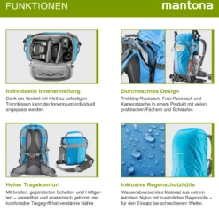 Mantona Elements Outdoor Rucksack blau - 2in1 Kamera- & Trekking-Rucksack, Fototasche mit gepolsterten Fächern für DSLR, Systemkamera & Drohne, Stativhalterung, inkl. Regenschutzhülle