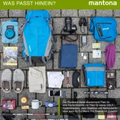 Mantona Elements Outdoor Rucksack blau - 2in1 Kamera- & Trekking-Rucksack, Fototasche mit gepolsterten Fächern für DSLR, Systemkamera & Drohne, Stativhalterung, inkl. Regenschutzhülle