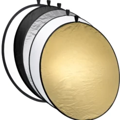 Mantona Faltreflektor 5in1 Ø 110 cm Lichtreflektor mit Goldfarben Silberfarben Weiß Schwarz und Diffusor, Fotografie Reflektor faltbar inkl. Transportbeutel