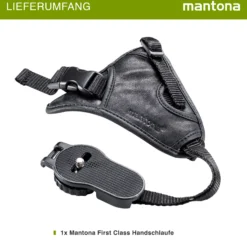 Mantona First Class Leder-Handschlaufe - 100 x 25 x 39 mm - aus weichem Leder - Handgriff mit Klickverschluss und 1/4" Gewinde - Schwarz