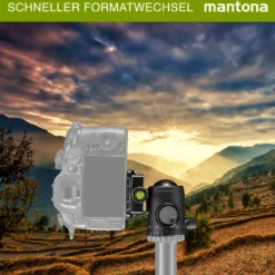 Mantona Fortress Kugelkopf 40 mm bis 15 kg, Stativkopf mit 360° Panorama-Funktion & 3 Wasserwaagen, inkl. Schnellwechselplatte und Friktionswegkontrolle