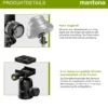 Mantona Fortress Kugelkopf 34 mm bis 10 kg, Stativkopf mit 360° Panorama-Funktion & 3 Wasserwaagen, inkl. Schnellwechselplatte und Friktionswegkontrolle