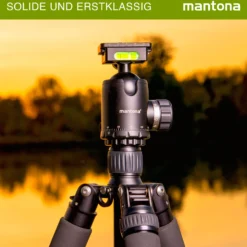 Mantona Fortress Kugelkopf 34 mm bis 10 kg, Stativkopf mit 360° Panorama-Funktion & 3 Wasserwaagen, inkl. Schnellwechselplatte und Friktionswegkontrolle