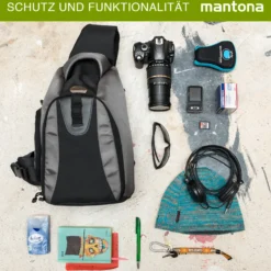 Mantona Fotorucksack Miami, leichter Kamerarucksack für DSLR & Systemkameras, Fototasche mit flexibler Innenaufteilung, gepolsterter Foto Wanderrucksack mit Schnellzugriff