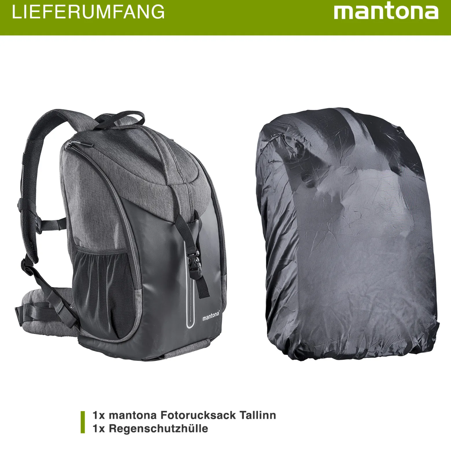 Mantona Fotorucksack Tallinn anthrazit für DSLR und Systemkamera, Kamerarucksack mit Stativhalterung und Regenschutz, Fototasche mit flexibler Innenaufteilung für Kamera, Objektive und Zubehör