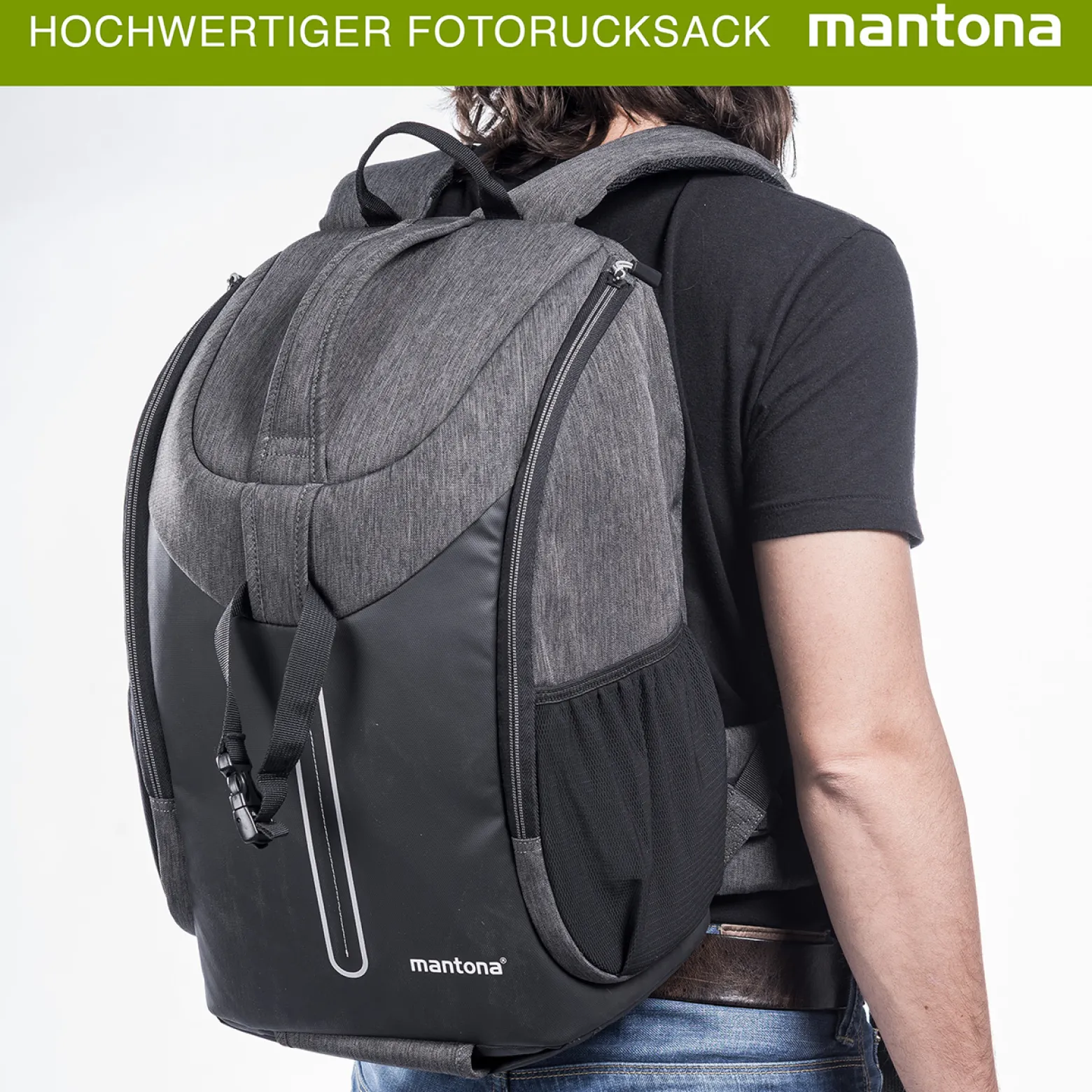 Mantona Fotorucksack Tallinn anthrazit für DSLR und Systemkamera, Kamerarucksack mit Stativhalterung und Regenschutz, Fototasche mit flexibler Innenaufteilung für Kamera, Objektive und Zubehör