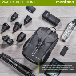 Mantona Fotorucksack Tallinn anthrazit für DSLR und Systemkamera, Kamerarucksack mit Stativhalterung und Regenschutz, Fototasche mit flexibler Innenaufteilung für Kamera, Objektive und Zubehör