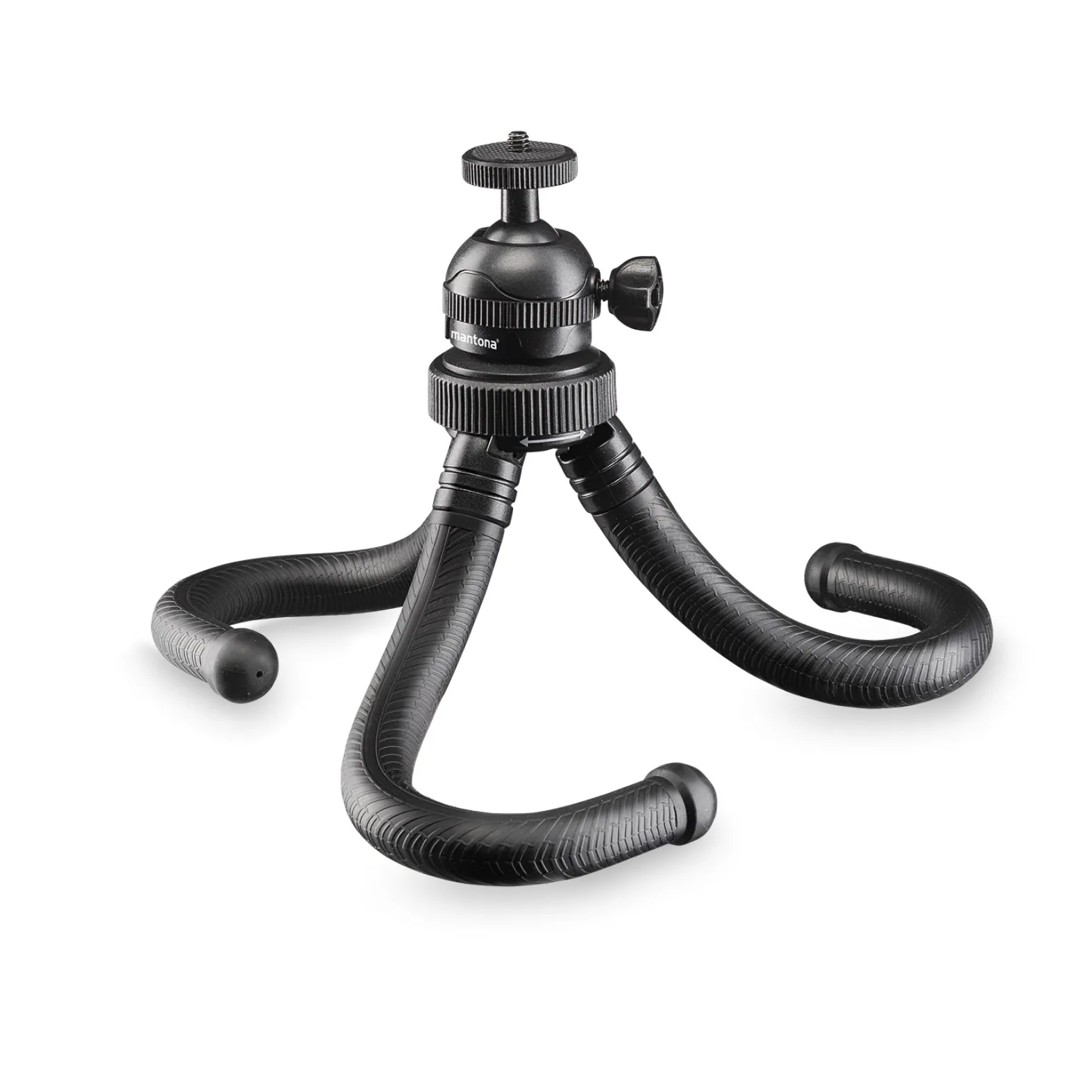 Mantona Gibbo Flex Ministativ 30 cm, Kamera Stativ mit flexiblen Beinen, Dreibein Reisestativ mit 360° Kugelkopf, Smartphonehalterung und Halterung kompatibel mit GoPro