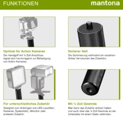 Mantona Griff kompatibel mit GoPro/Smartphone - 70 x 25 x 20 mm - mit 1/4 Zoll Gewinde - Halterung Halter Griff Handgriff für Kamera Handy - Fotozubehör Kamerazubehör