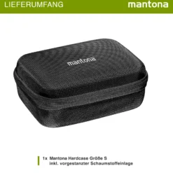 Mantona Hardcase Tasche kompatibel mit GoPro Action Cam 11 10 9 8 7 – robustes Schutzhülle mit Schaumstoff-Inlay, vorgestanzten Fächern & Deckelfach, Größe S
